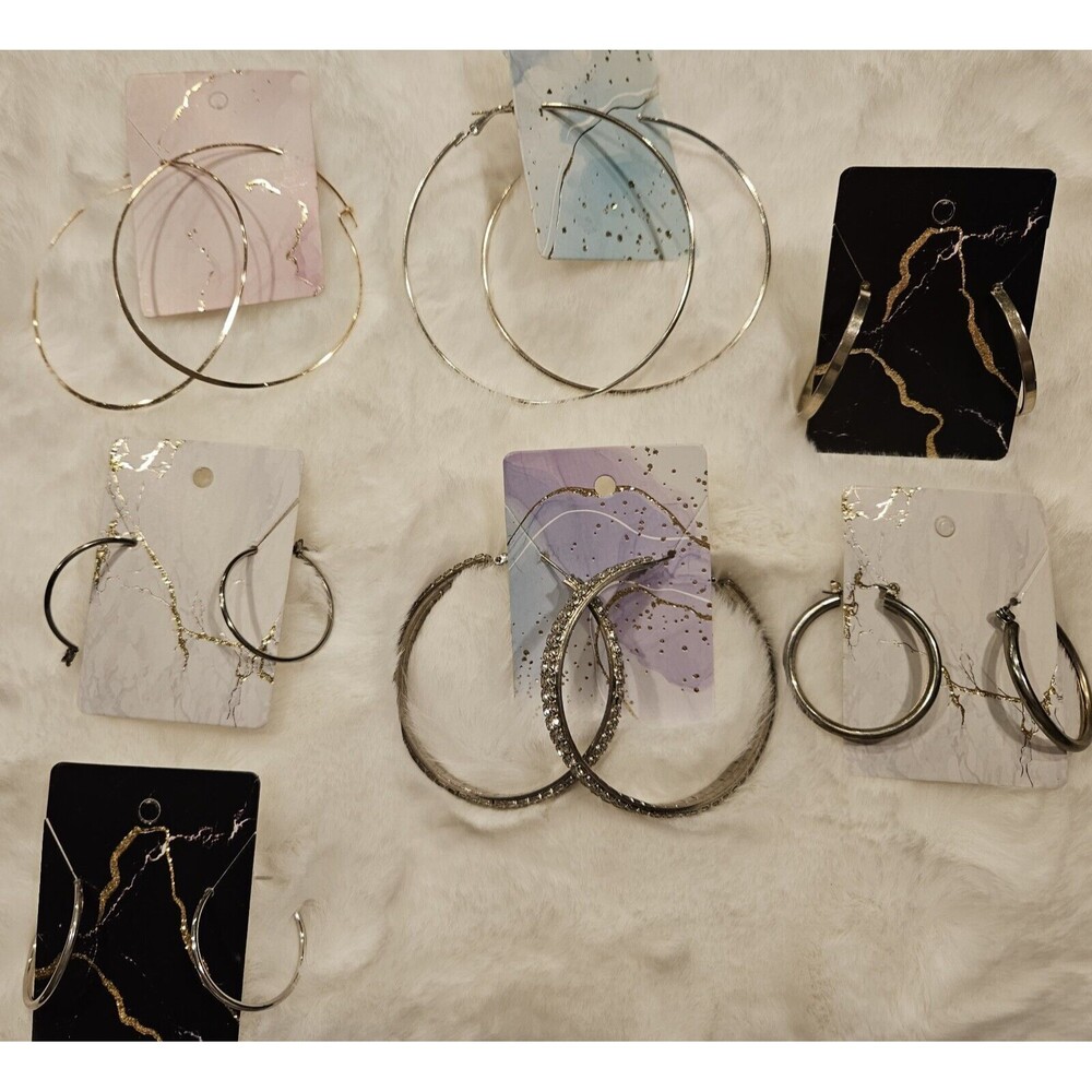 Set of 7 Various Medium & Large Metal Hoop Fashion Earrings (read)
